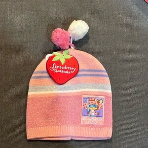 Pink Strawberry Shortcake Beanie with Pom Poms NWT